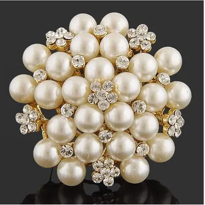 Broche fleur perle crème pour femme biscuits diamant épingles de mariage document en or broche