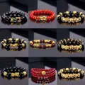 Bracelet de perles de troupes courageuses PIXIU pour femmes et hommes pierre d'obsidienne