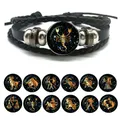 Bracelet en Cuir avec 12 Signes du Zodiaque pour Homme et Femme Corde Tressée Vierge Vèbre