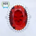 Bague en argent Sterling 925 ovale rouge rubis cubique zircone grande pierre principale bague en