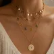 Docona-Collier pendentif goutte d'eau Boho pour femme cristal coloré paillettes dorées collier