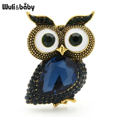 Wuli & baby – broches en cristal pour femmes grands yeux hibou oiseau bleu rouge décontracté