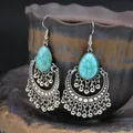 Boucles d'oreilles pampilles style bohème pour femmes bijou en argent perle de pierre turquoises