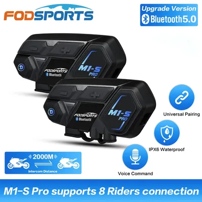 Fodsports M1S Pro - Interphone de casque de moto Bluetooth pour 8 coureurs 2000M casque