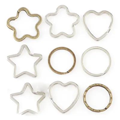 Porte-clés rond/cœur/fleur en métal, anneaux fendus, unisexe, moins cher, accessoires bricolage, 10