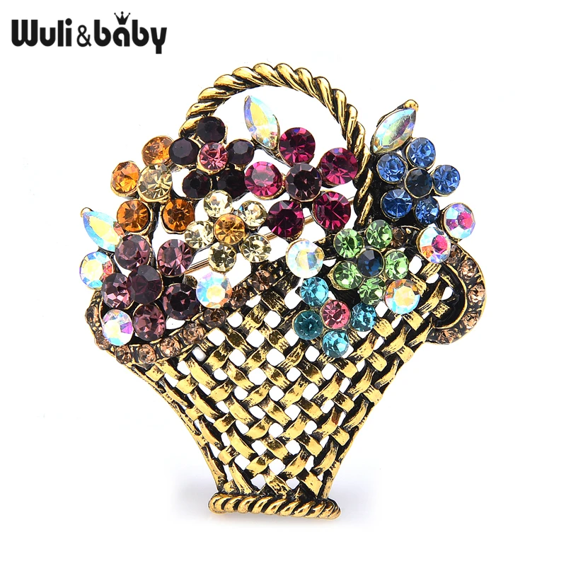 Wuli & baby strass fleur panier broches femmes beauté scintillant fleur mariages fête casual broche broches cadeaux