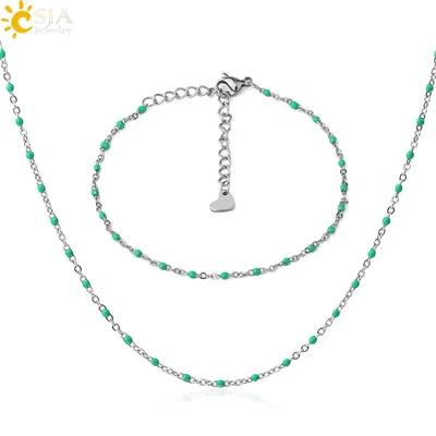 CSJA – ensemble de bijoux pour femmes Collier et bracelet en acier inoxydable breloques en forme