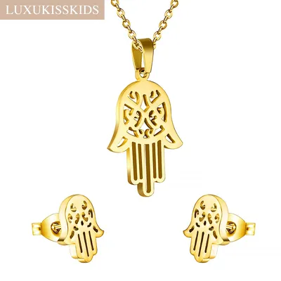 Luxkisskids – ensemble de bijoux en acier inoxydable 316L collier main Hamsa pour femmes/filles