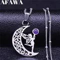 Witchcraft – collier lune elfes ange ailes de fée cristal violet arbre de vie en acier