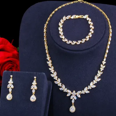 CWWZircons – ensemble de bijoux plaqués or pour femmes 3 pièces en zircon cubique brillant goutte