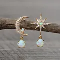 Petites boucles d'oreilles lune et étoile en opale pour femmes boucles d'oreilles étoile