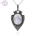 Grand pendentif ovale en argent Sterling 100% S925 collier avec pierre de lune naturelle rétro