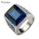 Bague en pierre CZ rouge et bleu pour homme bague Vintage en acier inoxydable bagues de mariage