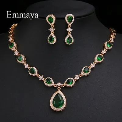Emmaya – ensemble de bijoux en zircone verte en forme de goutte d'eau accessoires de Costume