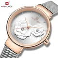 NAVIFORCE-Montre-bracelet en maille d'acier étanche pour femme montres pour femme quartz fleuri