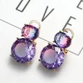 Boucles d'oreilles rondes en pierre précieuse de tourmaline violette plaquée or solide pour femmes