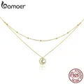 BAMOER-Tour de cou double couche soleil et lune en argent regardé 925 pour femme pendentif vintage