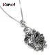 Kinel-Collier à breloques pour femme pierre noire cristal fleur tibétain argent résine long