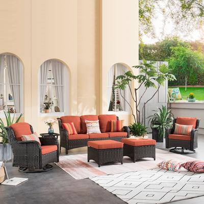 OVIOS 6-piece Patio Wicker Conversation Set with Swivel Chairs
