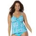 Plus Size Women's Tie Front Underwire Tankini Top by Swimsuits For All in Aqua Leaves (Size 8)