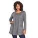 Plus Size Women's Long-Sleeve Two-Pocket Soft Knit Tunic by Roaman's in Medium Heather Grey (Size 2X) Shirt
