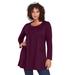 Plus Size Women's Long-Sleeve Two-Pocket Soft Knit Tunic by Roaman's in Dark Berry (Size 4X) Shirt