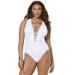 Plus Size Women's Lace Up One Piece Swimsuit by Swimsuits For All in White (Size 16)