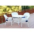 5Pc White Wicker Dining Set - Midnight Blue Cushions- Jeco Wholesale W00206D-B-G-FS011