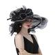 ORIDOOR Women Organza Wide Brim Fascinator Hat for Kentucky Derby Church Wedding Dress Floral Flat Hat - black - One Size