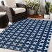 Blue/Navy 60 x 0.08 in Area Rug - Ebern Designs Geometric Navy/White Indoor/Outdoor Area Rug Polyester | 60 W x 0.08 D in | Wayfair