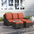 Red Barrel Studio® Harbin 72.83" Wide Wicker Patio Sofa w/ Cushions Wicker/Rattan in Black/Brown | 33.85 H x 72.83 W x 34.64 D in | Wayfair