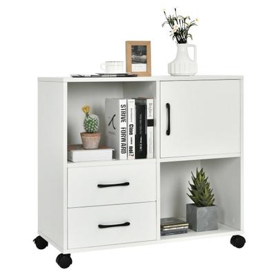 Costway Mobile File Cabinet with Lateral Printer Stand and Storage Shelves -White
