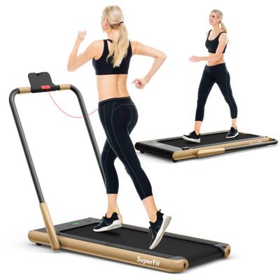 Costway 2-in-1 Folding Treadmill with Remote Control and LED Display-Golden