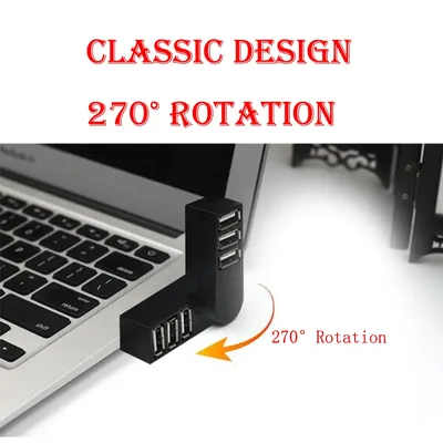 Mini HUB USB 2.0 rotatif à 3 ports adaptateur séparateur multi USB haute vitesse pour Macbook