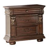 3 Drawer Wooden Nightstand with Molded and Carved Details, Brown