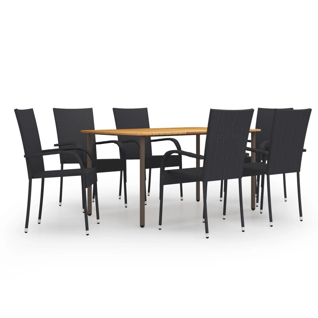 vidaXL 7-tlg. Garten-Essgruppe Poly Rattan Schwarz Image