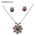 Ensembles de Bijoux Vintage à fleurs turques pour femmes couleur or Antique pendentif en strass