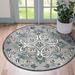 Blue 72 x 72 x 0.5 in Indoor Area Rug - Bungalow Rose Round Floral Handmade Tufted Wool Gray/Area Rug Wool | 72 H x 72 W x 0.5 D in | Wayfair