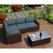 Wade Logan® Buckholtz 5 Piece Teak Sectional Set w/ Sunbrella Cushions Synthetic Wicker/All - Weather Wicker/Wicker/Rattan in Brown | Outdoor Furniture | Wayfair