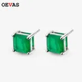 OEVAS – boucles d'oreilles en émeraude élégantes Vintage 7x7mm en argent Sterling 925 de haute