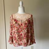 Disney Tops | Disney By Lc Lauren Conrad Floral Blouse Size Xs | Color: Cream/Pink | Size: Xs