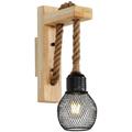 Applique Murale Industrielle Vintage, Lampe Murale en Bois Rustique Rétro, Abat-Jour en Cage en