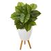 Primrue 37” Large Philodendron Artificial Plant In White Planter w/ Stand (Real Touch) | 37 H x 32 W x 27 D in | Wayfair