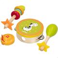 WOOMAX 49361 Musik-Set für Kinder, Musikinstrumente für Babys und Kinder, Tambolader, Maraca Zambomba, Musikspielzeug aus Holz, +12 Monate