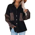 Reukree Womens Boyfriend Jacket Casual Oversized Long Sleeve Button Down Turndown Collar Shirts Retro Trendy Coat Black Large