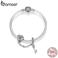 Bamoer – Bracelet en argent Sterling 925 rose avec serrure en forme de cœur et de clé perle de