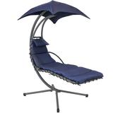 Freeport Park® Delilah Hanging Chaise Lounger w/ Stand Polyester in Blue | 80 H x 43 W x 74 D in | Wayfair C2F2315991464CC9A30EED2D368D04D4
