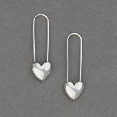 Lucky Brand Silver Safety Pin Heart Earrings - Women's Ladies Accessories Jewelry Earrings