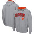 Men's Colosseum Heathered Gray Clemson Tigers Arch & Logo 3.0 Full-Zip Hoodie