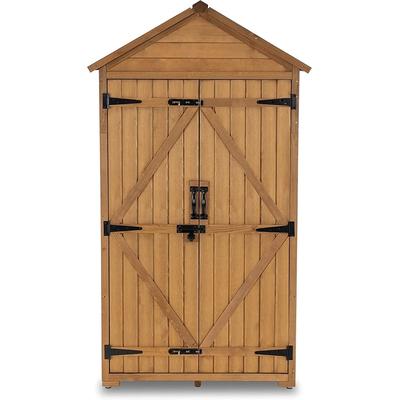 MCombo Outdoor Vertical Storage Cabinet Tool Shed with Lockable Double Doors (35.4"x18.9"x70"), Wooden 1000 - N/A